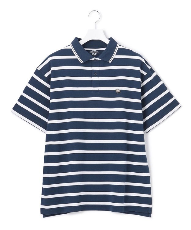 J.PRESS YORK STREET 【UNISEX】鹿の子ボーダー ワンポイントポロシャツ ネイビー系1
