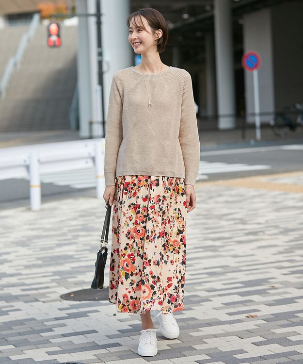 自由区 【XSサイズ～/洗える】リネンミドルゲージボートネック ニット ベージュ系