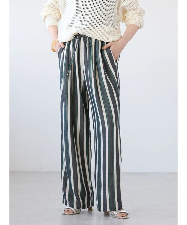 AMERICAN HOLIC 接触冷感リネンブレンドワイドパンツ Stripe