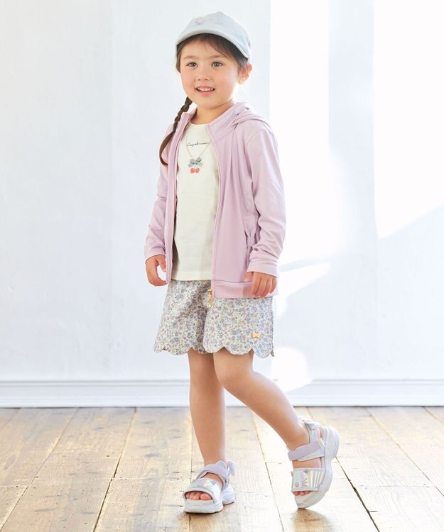 ANY KIDS 裾スカラップ ショートパンツ ラベンダー×花柄