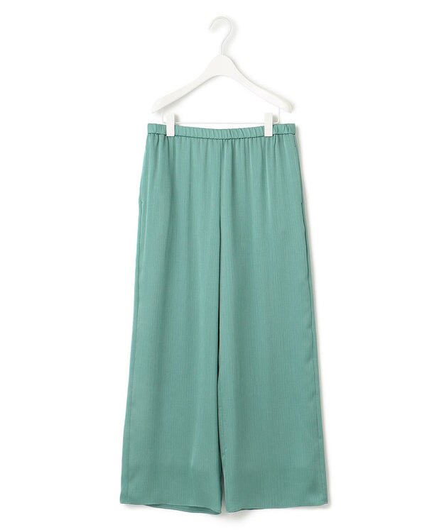 ICB 【接触冷感・洗える】サテンヨウリュウ ワイドストレートパンツ セラドン系