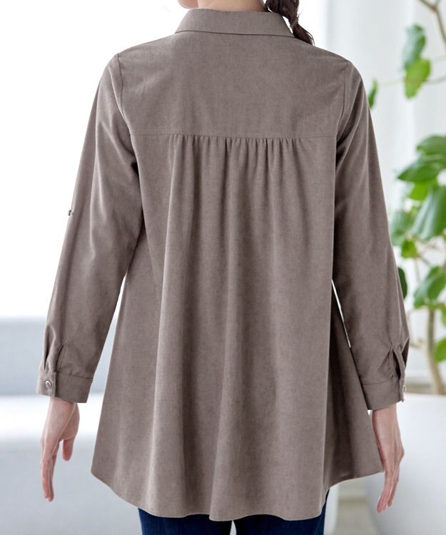 Tiaclasse L 【洗える】コーデュロイシャツチュニックブラウス モカ