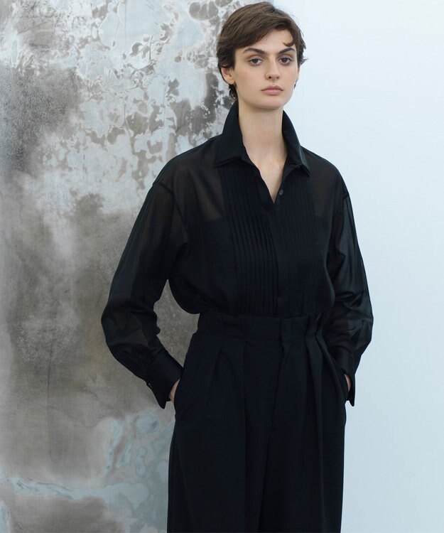 23区 L 【エステータ】コットンオーガンジー ドレスシャツ ブラック系