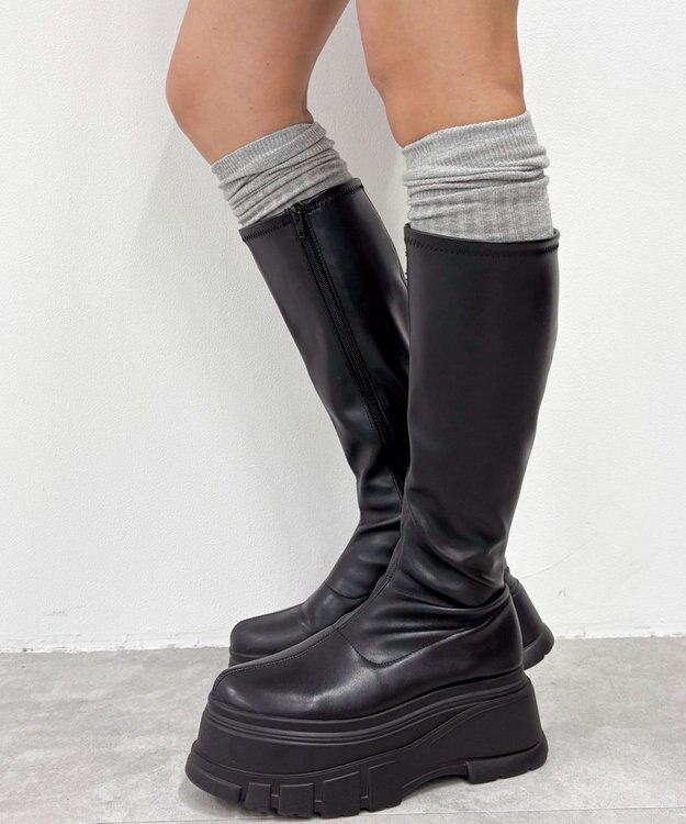 WEGO 切替リブニーハイソックス グレー