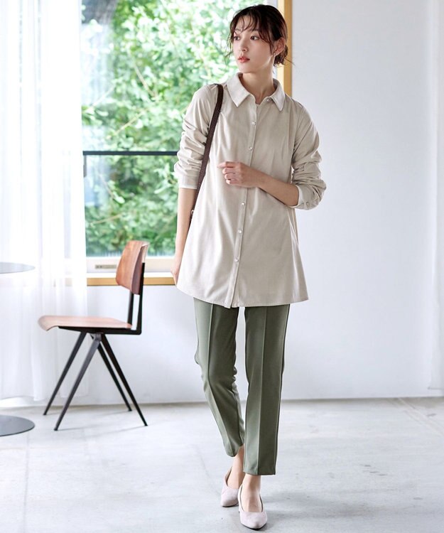 Tiaclasse L 【洗える】コーデュロイシャツチュニックブラウス アイボリー
