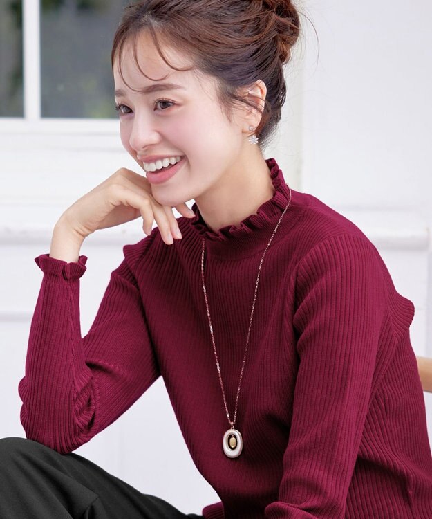 Tiaclasse 【安田美沙子さん着用・選べる2type・洗える】 フリルニットトップス フリル襟：チェリーレッド