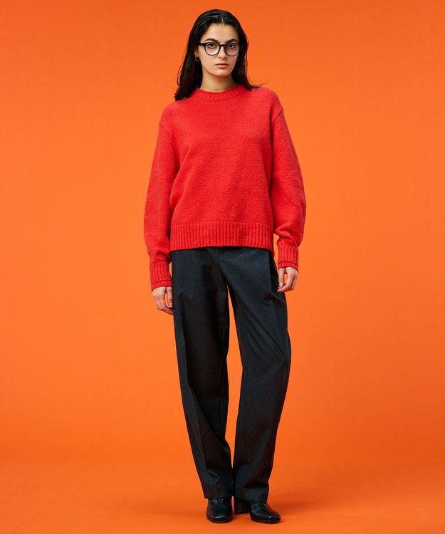 BEIGE， 【洗える】BERTAINA /  配色リンキングクルーネックニット Red Orange×Milk Tea