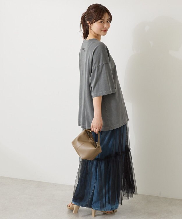 AMERICAN HOLIC 【WEB限定】ピグメント5分袖ロゴプルオーバー Charcoal Gray