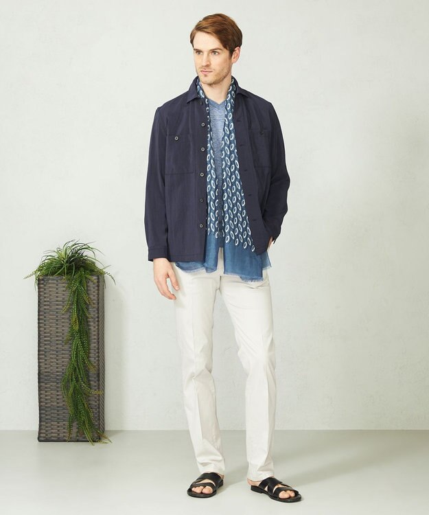 JOSEPH ABBOUD 【キングサイズ・サスティナブル】リンクルマイヤー シャツアウター ネイビー系