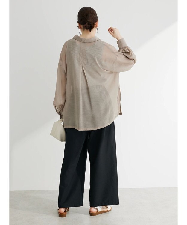 Green Parks 綿麻混タックストレートワイドパンツ Black