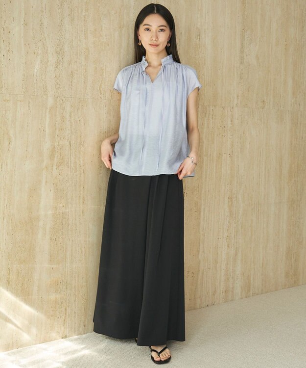 UNFILO ヴィンテージシアー ギャザーブラウス ライトブルー