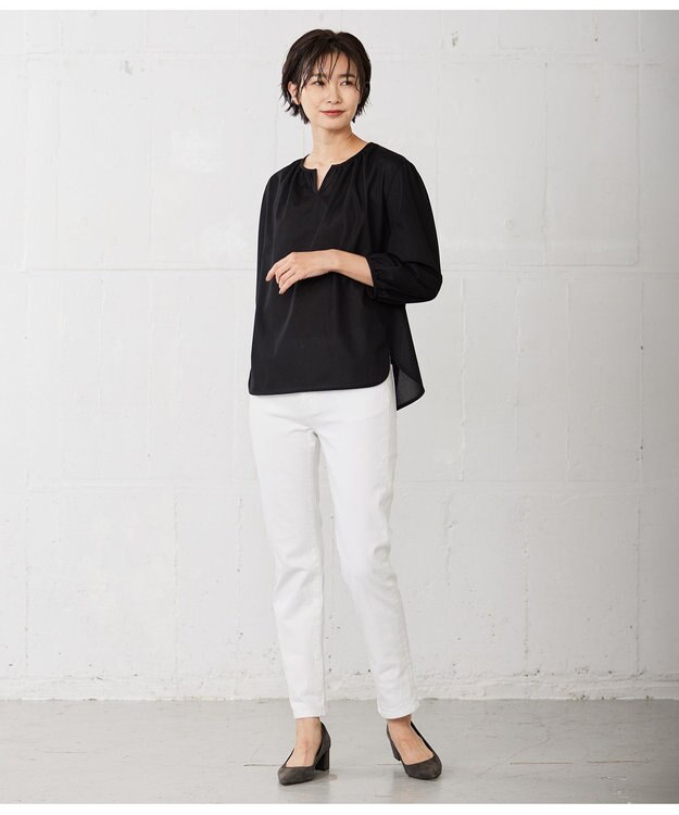 J.PRESS LADIES S 【WEB限定カラーあり・洗える・イージーケア】 アーネストストライプ スリットネック カットソー ブラック系1