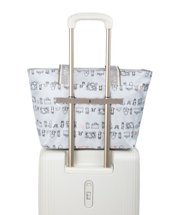 ACE BAGS & LUGGAGE 【雑誌掲載】 HAyU × ace.  フォールディング 折り畳みトートバッグ 猫柄 22L 17861 ライトベージュ柄