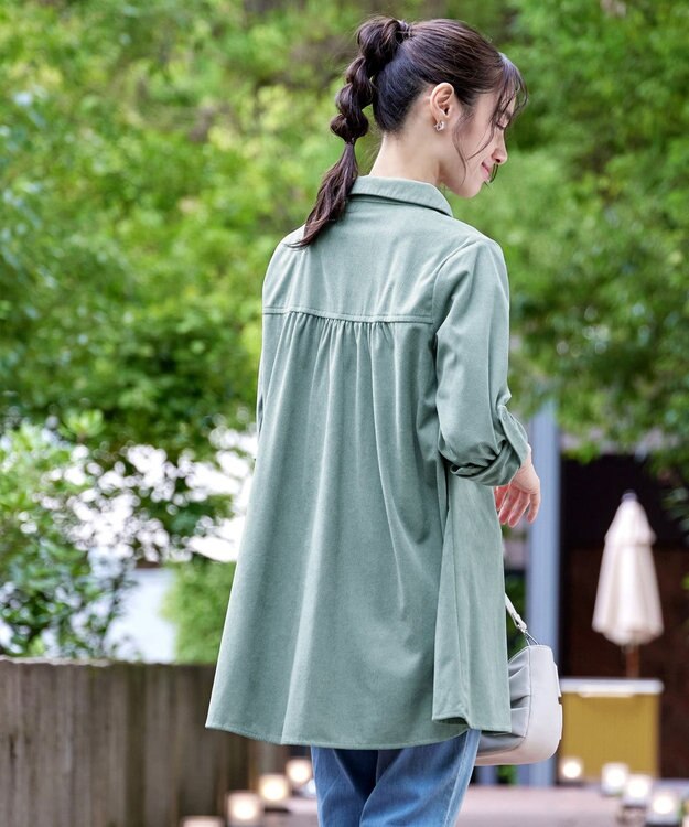 Tiaclasse L 【洗える】コーデュロイシャツチュニックブラウス ミント