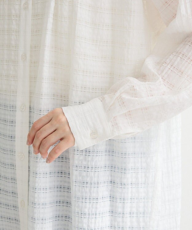Green Parks シアーチェックシャツワンピース Off White