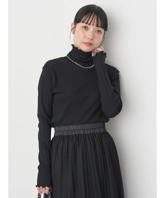 earth music&ecology ランダムリブタートルネックプルオーバー Black
