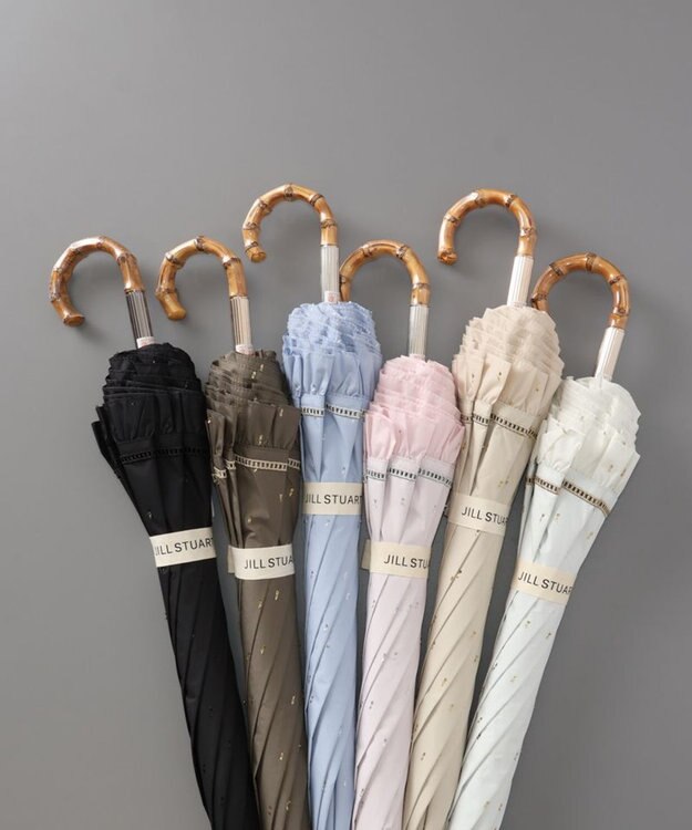 AURORA 【 JILL STUART（ジル スチュアート）】ラメドットカットジャカードフリル晴雨兼用パラソル(長傘) グレイッシュピンク