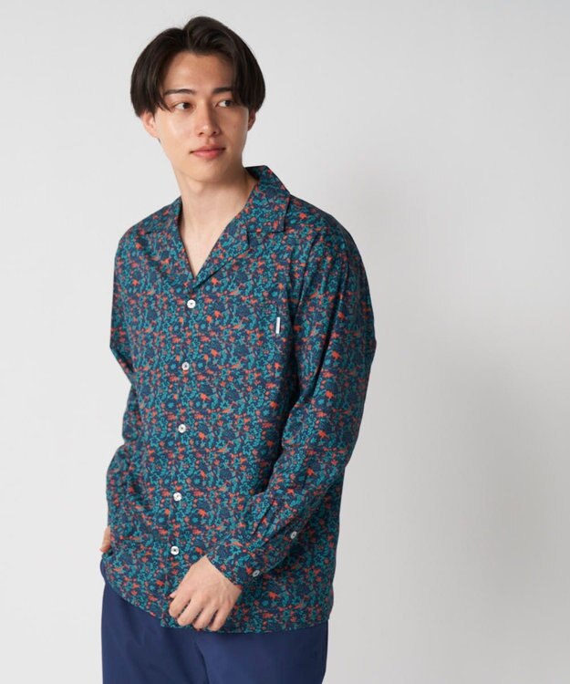 OP／FILA 【Ocean Pacific】プリント長袖オープンネックシャツ ネイビー