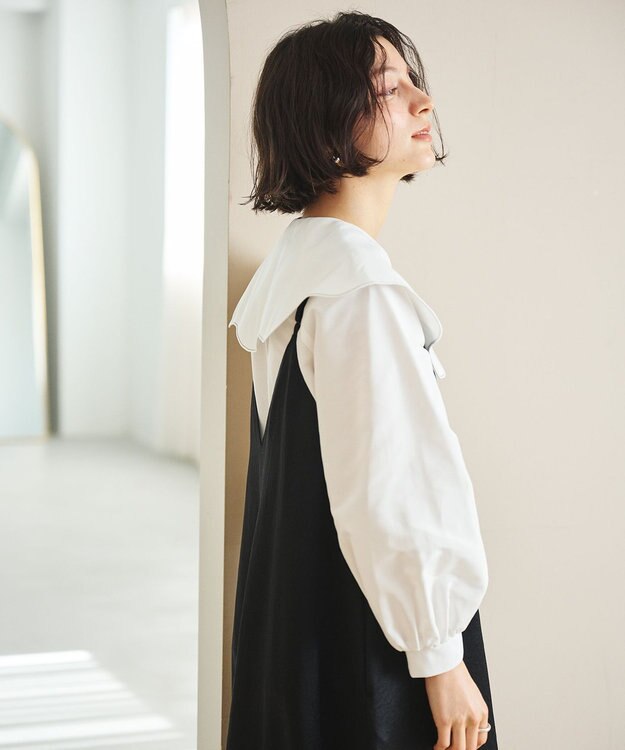#Newans 【洗濯機可能/シワになりにくい】〈小柄さんにお勧め〉ウェービーカラーブラウス ホワイト