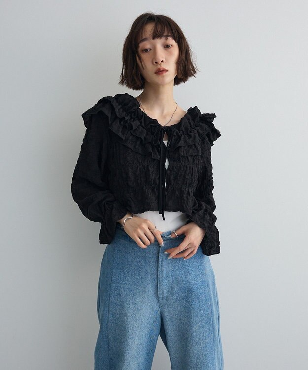 Green Parks ２ＷＡＹフリルブラウス Black