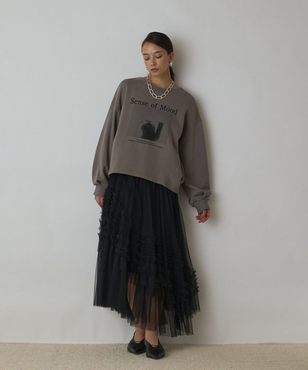 GRACE CONTINENTAL Catphoto裏毛トップ カーキ