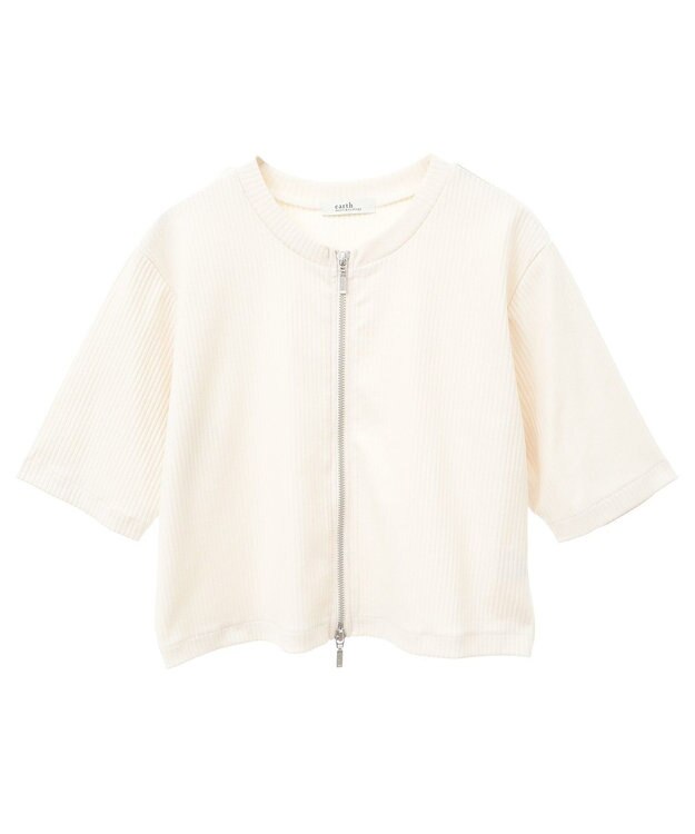 earth music&ecology カットリブＷジップカーディガン Ivory