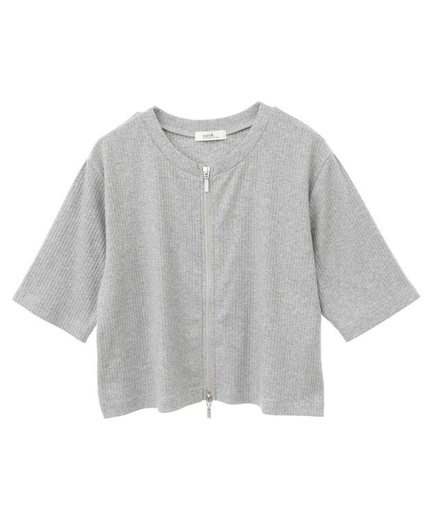 earth music&ecology カットリブＷジップカーディガン Gray Mixture