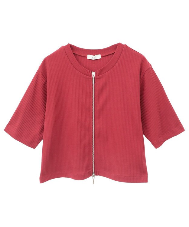earth music&ecology カットリブＷジップカーディガン Red