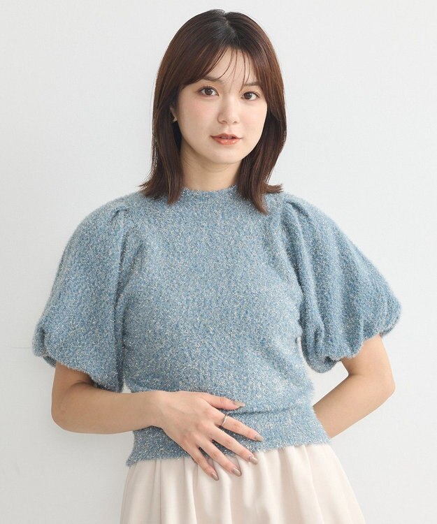 earth music&ecology ボリュームスリーブラメニットプルオーバー Blue