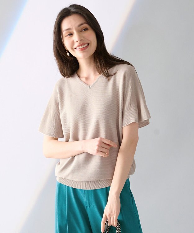 ANY 【洗濯機可/UVケア/アンチピリング】アクリルガーター バタフライスリーブニット サンドベージュ