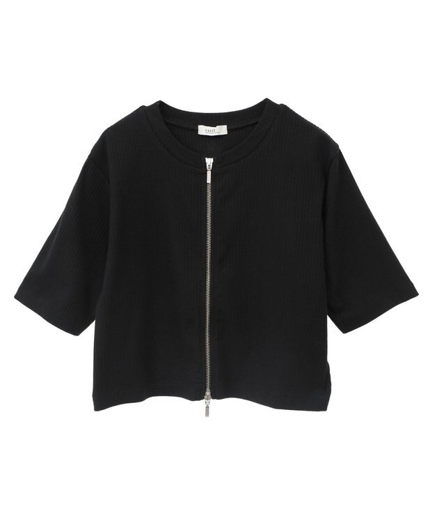 earth music&ecology カットリブＷジップカーディガン Black