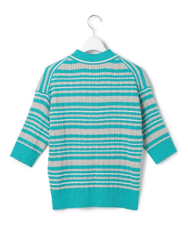 J.PRESS YORK STREET 【WOMEN】コットンボーダー ニットポロシャツ ライトグリーン系1