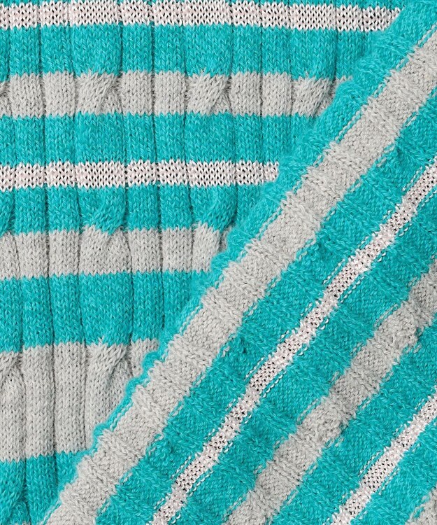 J.PRESS YORK STREET 【WOMEN】コットンボーダー ニットポロシャツ ライトグリーン系1