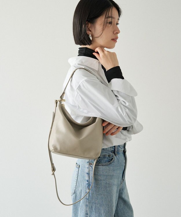 russet ソフトレザーシンプルショルダーバッグ (CE-1328-WEB) GrayBeige