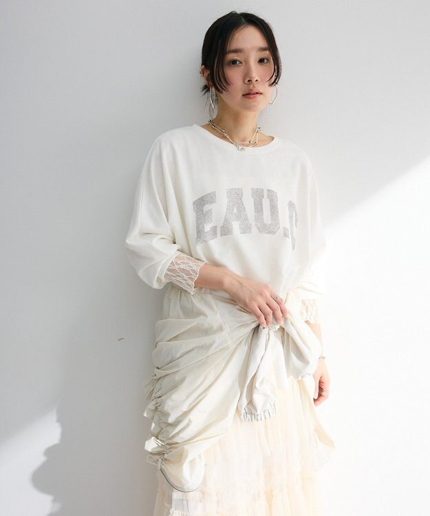 Green Parks ７分袖ミニ裏毛ドルマンロゴプルオーバー Off White