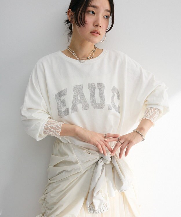 Green Parks ７分袖ミニ裏毛ドルマンロゴプルオーバー Off White