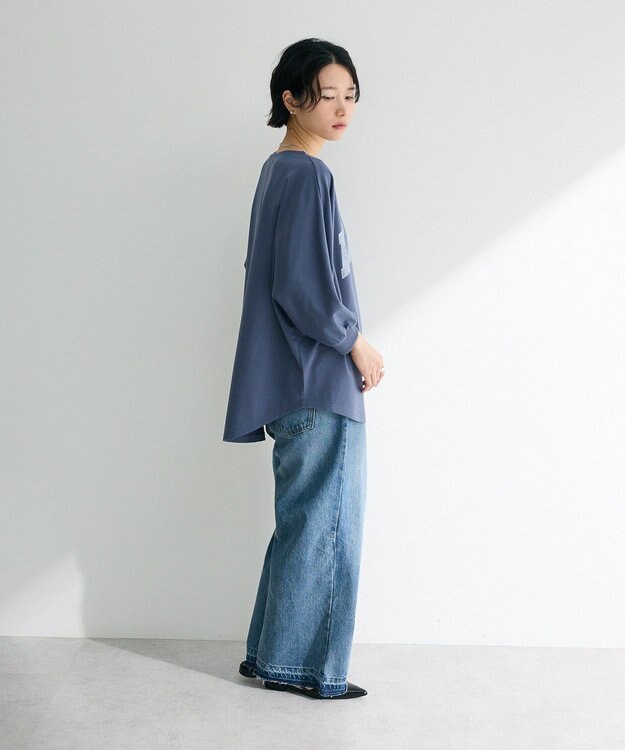 Green Parks ７分袖ミニ裏毛ドルマンロゴプルオーバー Navy