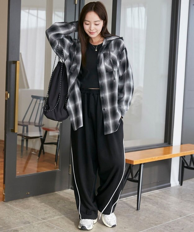 WEGO フードチェックBIGシャツ ブラック