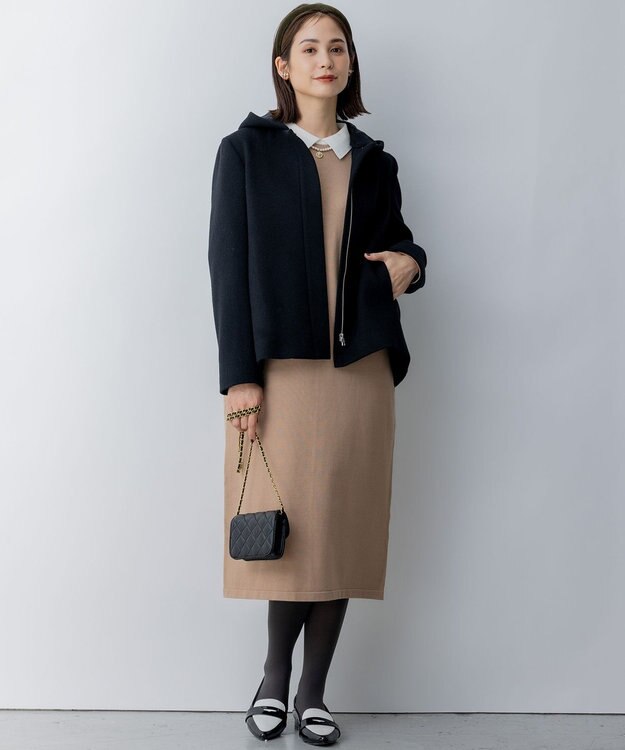 組曲 2WAYショートビーバー フーテッドコート ブラック系