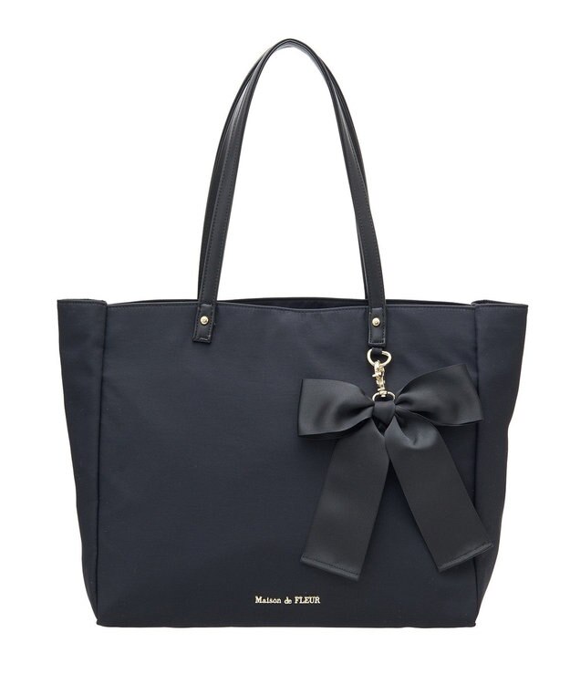 Maison de FLEUR リボンチャーム付き3ルームトートバッグ Black