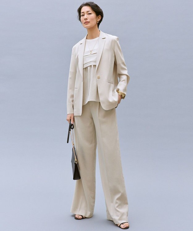 自由区 【カタログ掲載・セットアップ対応・セレモニー・ハレの日・通勤】テクスチャードスーツストレートワイド パンツ フラックス