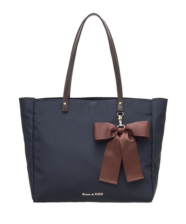 Maison de FLEUR リボンチャーム付き3ルームトートバッグ Navy