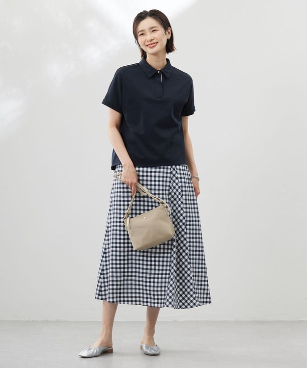 J.PRESS LADIES L 【洗える】アセVisギンガム フレアー スカート ネイビー系