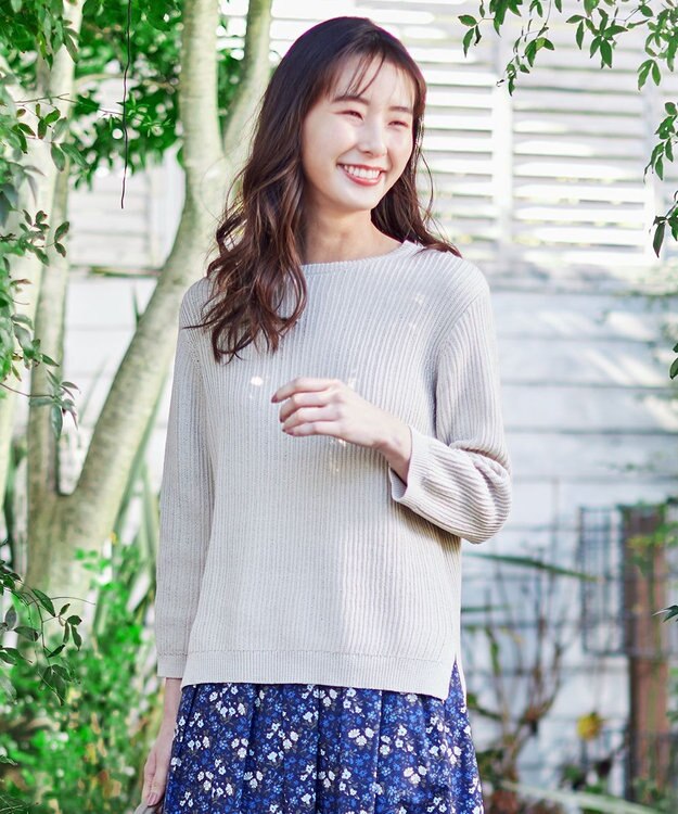 J.PRESS LADIES L 【洗える】コットン地柄 ニット ベージュ