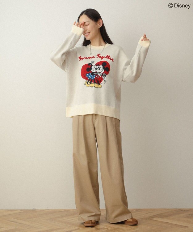 Green Parks ミッキー＆フレンズ／ジャガードニットプルオーバー Ivory