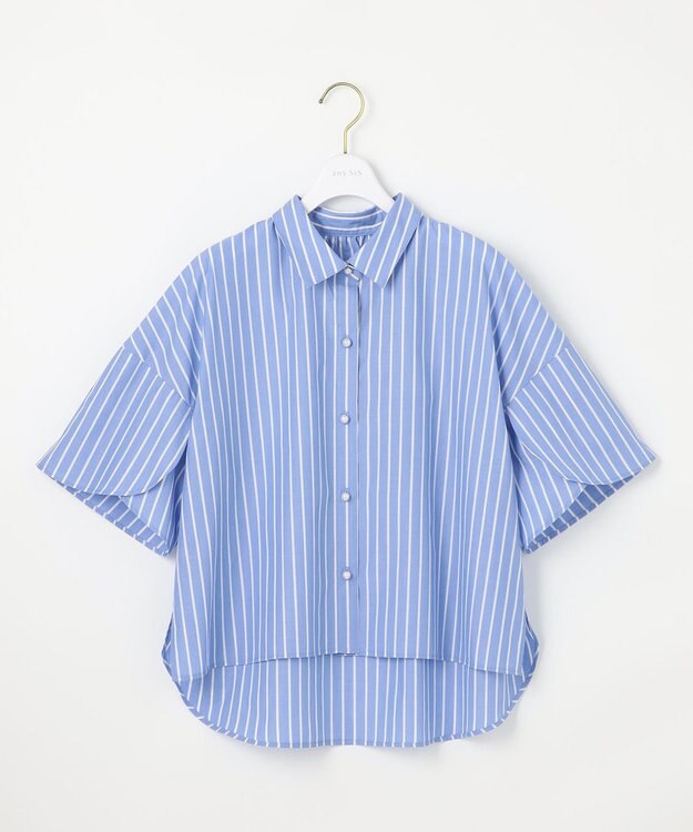 ANY SIS 【洗える】ペタルスリーブ シャツ ブルーストライプ