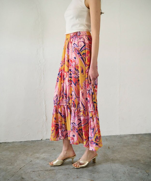 GRACE CONTINENTAL ペイズリープリントギャザスカート オレンジ