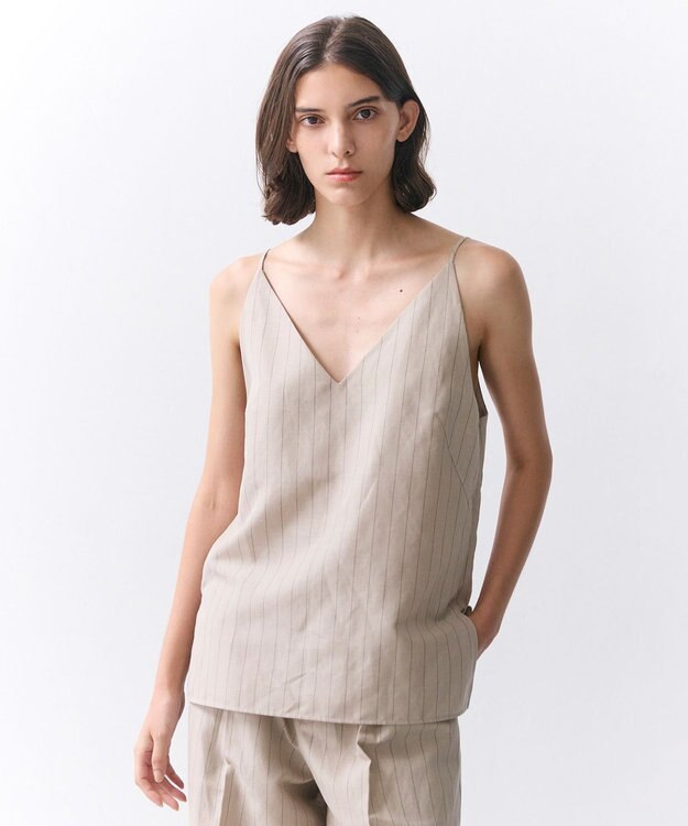 BEIGE， ERYTH / リネンストライプ キャミソール Flax × Bordeaux