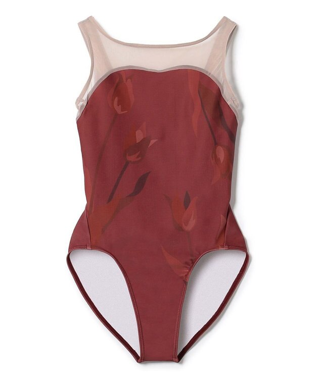 Chacott ノースリーブレオタード ガーネットプリント