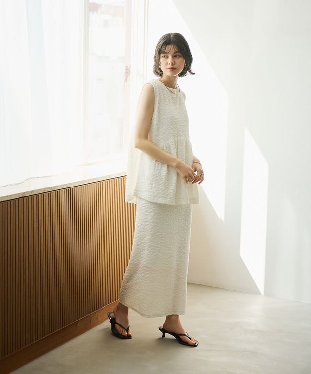 #Newans 【金子綾さんインスタライブご紹介アイテム】（セットアップ可能）ふくれジャガード ペプラムブラウス ホワイト